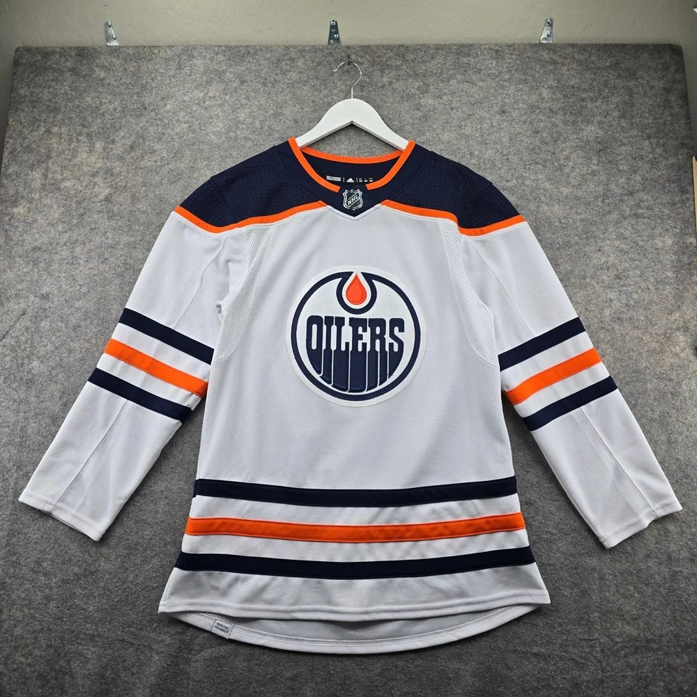 Adidas Edmonton Oilers NHL Jersey Mens 44 White Primegreen Authentic Fight Strap